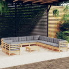 Loungeset 12-delig massief grenenhout grijs