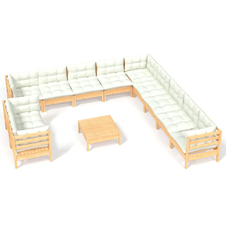 2-Delige Loungeset Met Kleurige Kussens Grenenhout Bruin en crème
