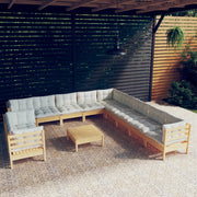 Loungeset 12-delig grenenhout crèmekleurige kussens