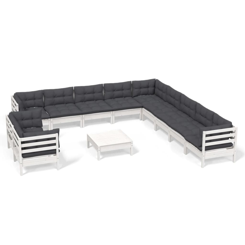 2-Delige Loungeset Met Kussens Massief Grenenhout Wit