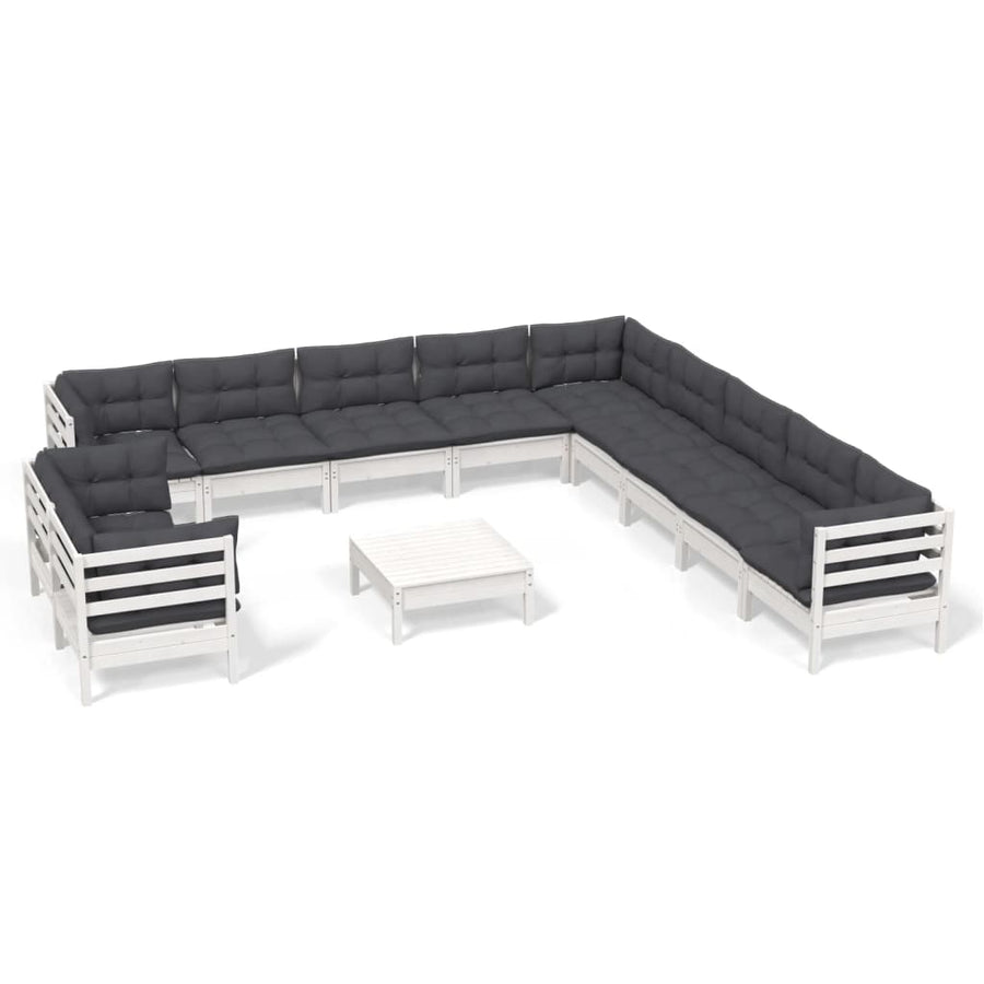 2-Delige Loungeset Met Kussens Massief Grenenhout Wit