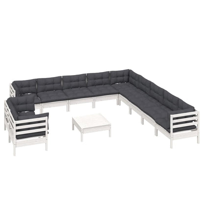 2-Delige Loungeset Met Kussens Massief Grenenhout Wit