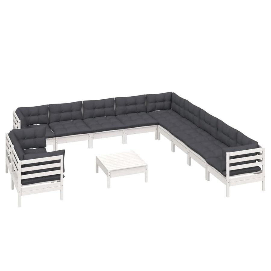 2-Delige Loungeset Met Kussens Massief Grenenhout Wit