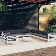 Loungeset 12-delig massief grenenhout wit
