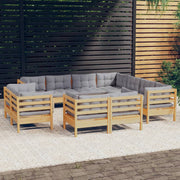 Loungeset 11-delig massief grenenhout grijs