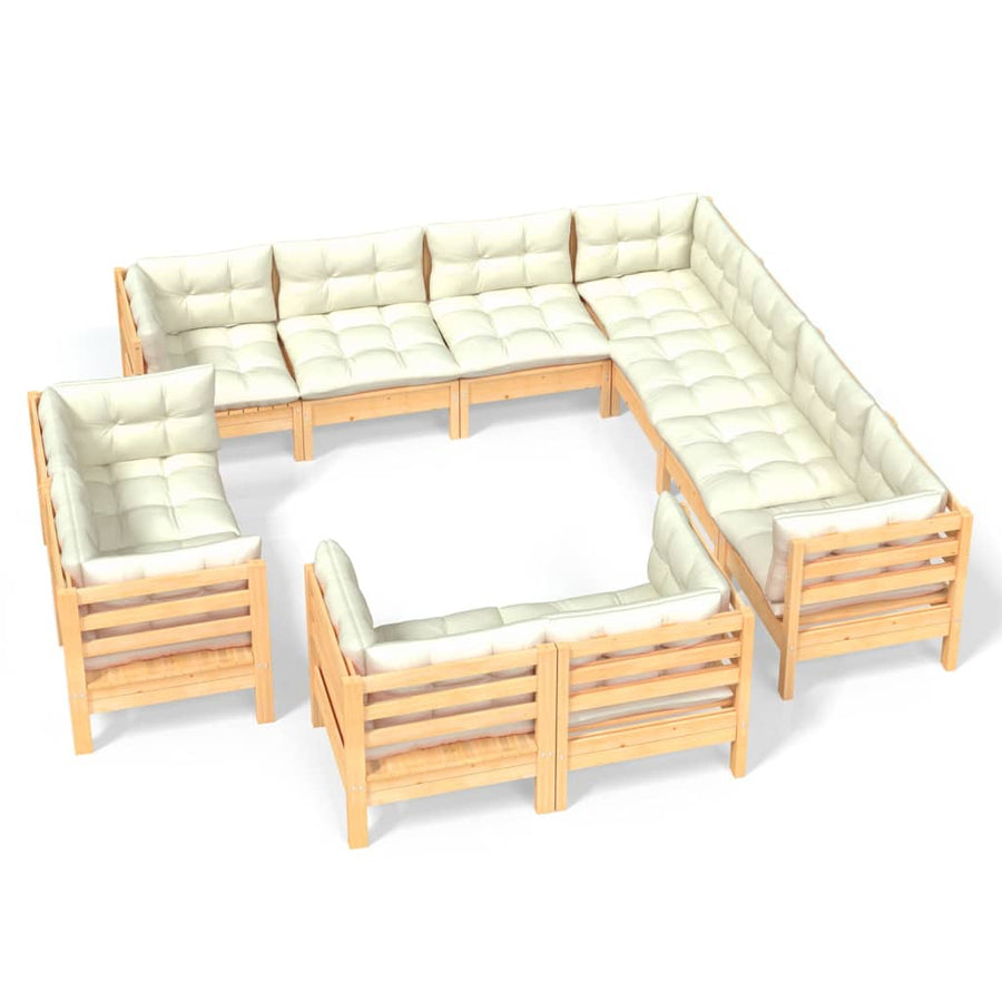 -Delige Loungeset Met Kleurige Kussens Grenenhout Bruin en crème