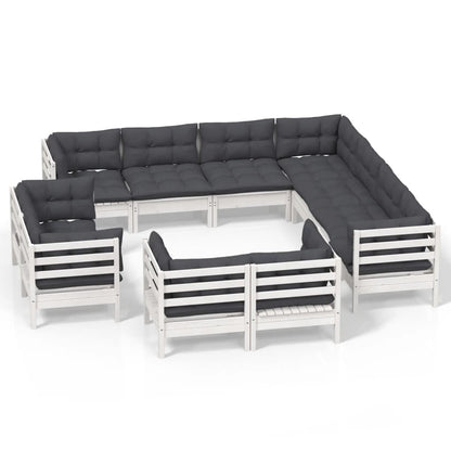 -Delige Loungeset Met Kussens Massief Grenenhout Wit