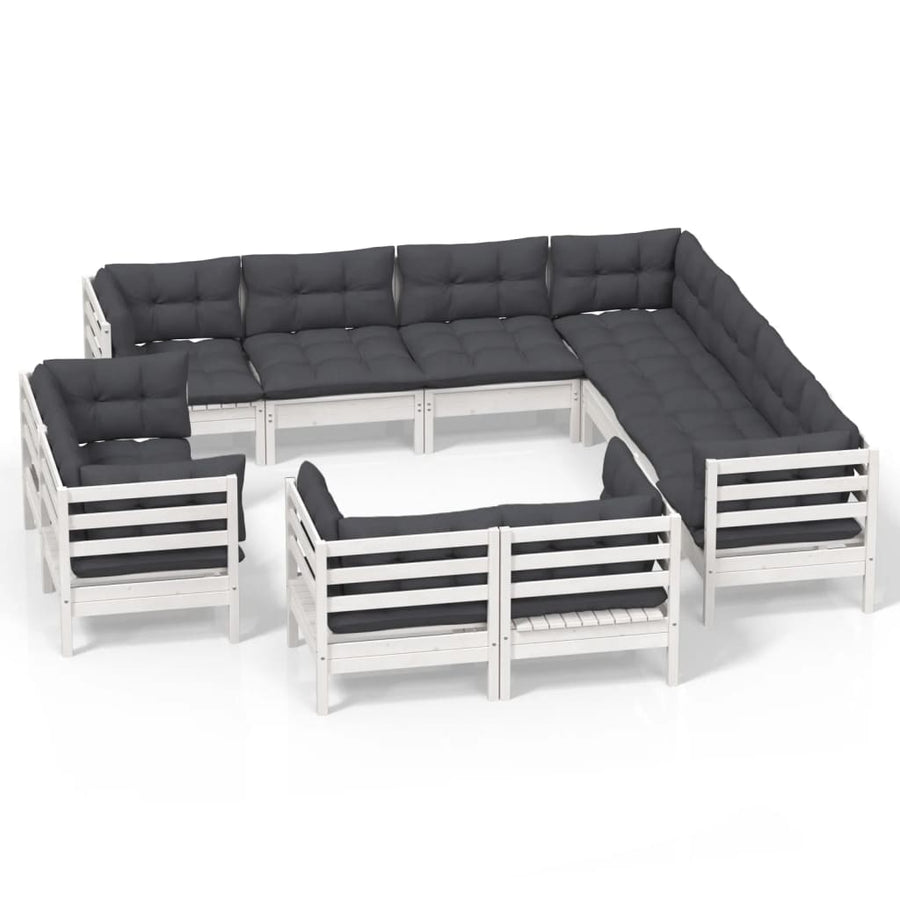 -Delige Loungeset Met Kussens Massief Grenenhout Wit