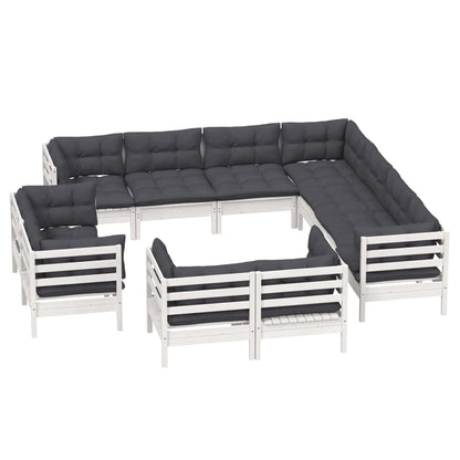 -Delige Loungeset Met Kussens Massief Grenenhout Wit