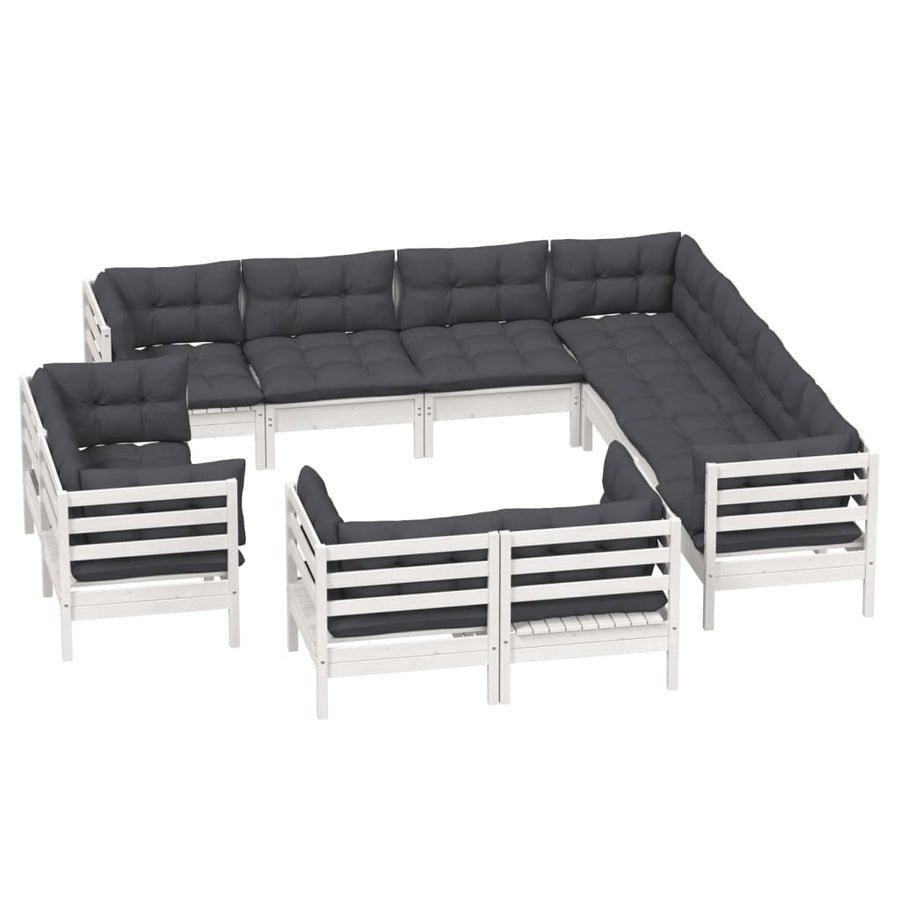 -Delige Loungeset Met Kussens Massief Grenenhout Wit