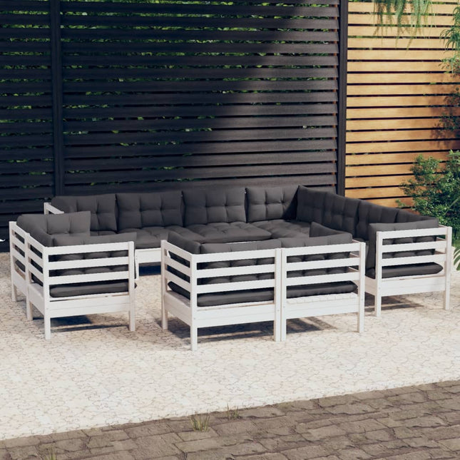 -Delige Loungeset Met Kussens Massief Grenenhout Wit