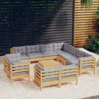 Loungeset 12-delig massief grenenhout grijs