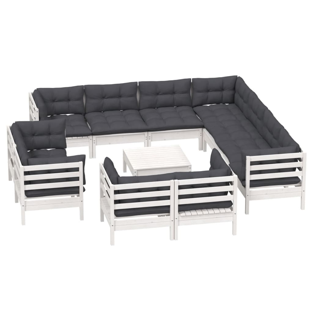 2-Delige Loungeset Met Kussens Massief Grenenhout Wit
