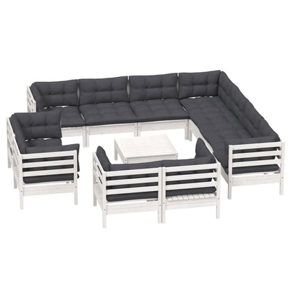 2-Delige Loungeset Met Kussens Massief Grenenhout Wit