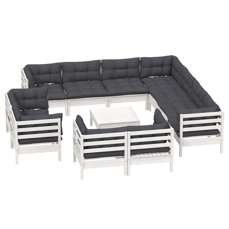 2-Delige Loungeset Met Kussens Massief Grenenhout Wit