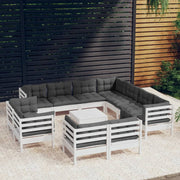 Loungeset 12-delig massief grenenhout wit