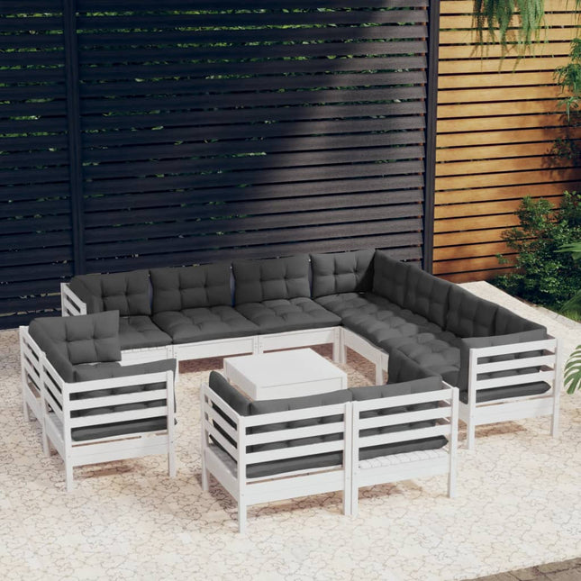 2-Delige Loungeset Met Kussens Massief Grenenhout Wit