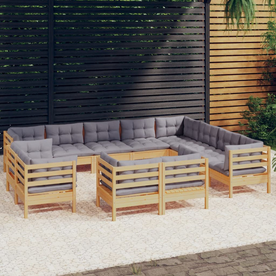 2-Delige Loungeset Met Grijze Kussens Massief Grenenhout Bruin en grijs