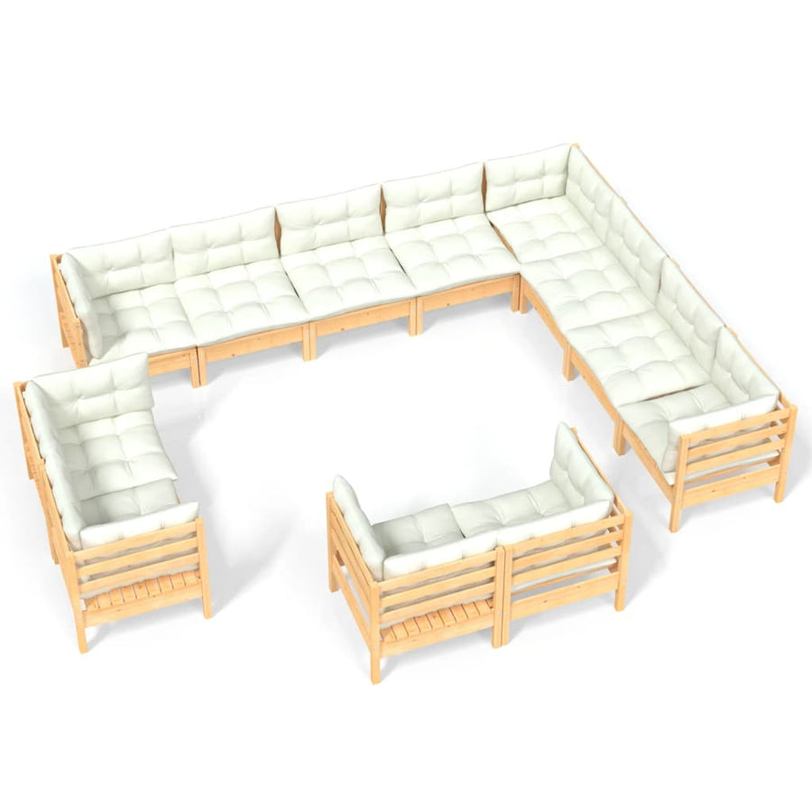 2-Delige Loungeset Met Kleurige Kussens Grenenhout Bruin en crème