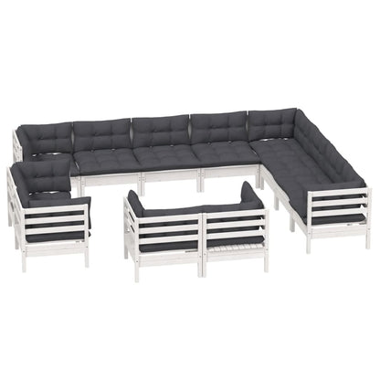 2-Delige Loungeset Met Kussens Massief Grenenhout Wit