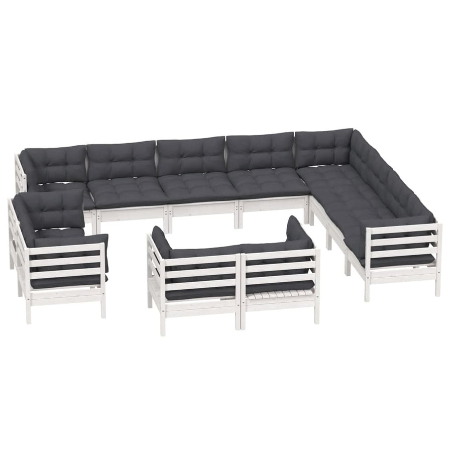 2-Delige Loungeset Met Kussens Massief Grenenhout Wit