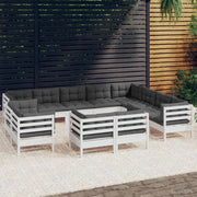 Loungeset 12-delig massief grenenhout wit