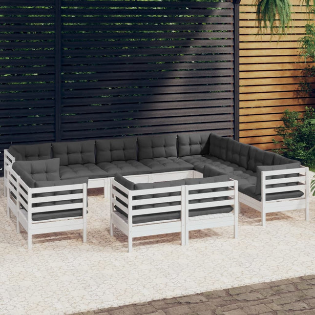 2-Delige Loungeset Met Kussens Massief Grenenhout Wit