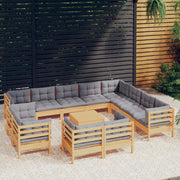 Loungeset 13-delig massief grenenhout grijs