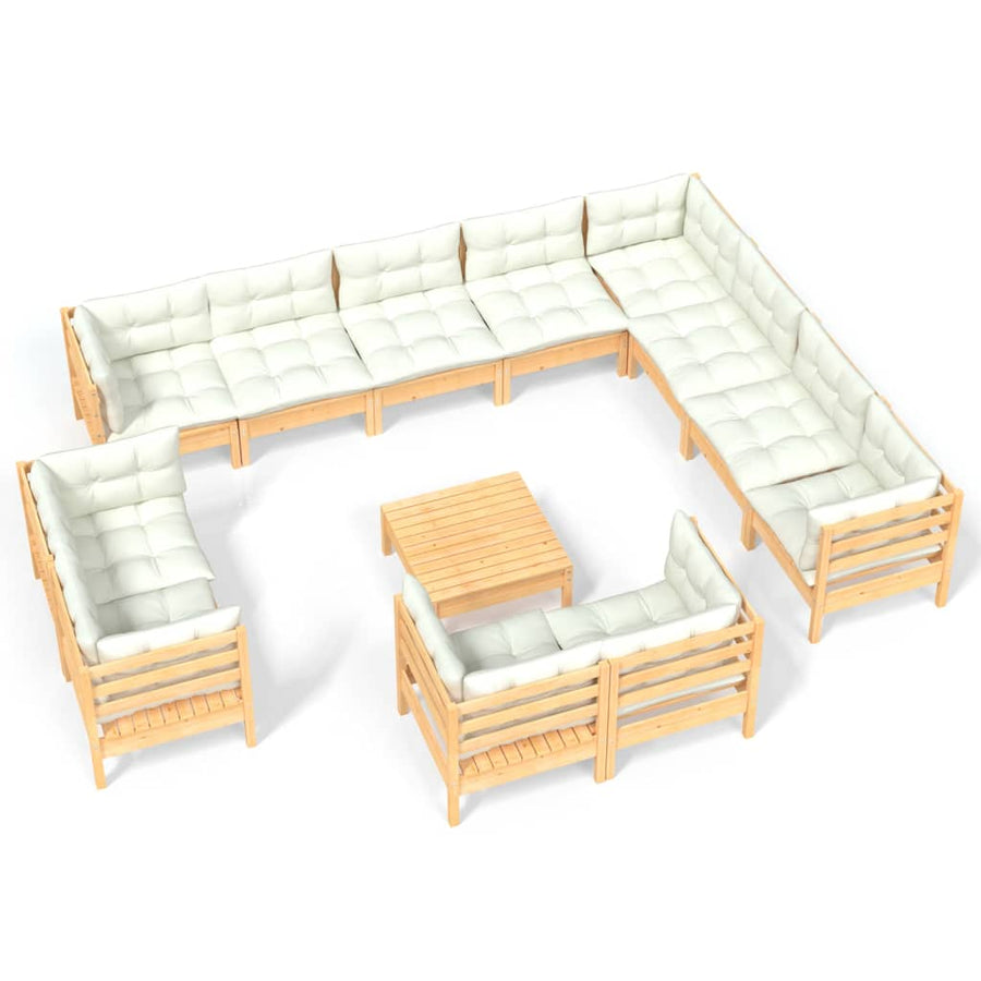 3-Delige Loungeset Met Kleurige Kussens Grenenhout Bruin en crème