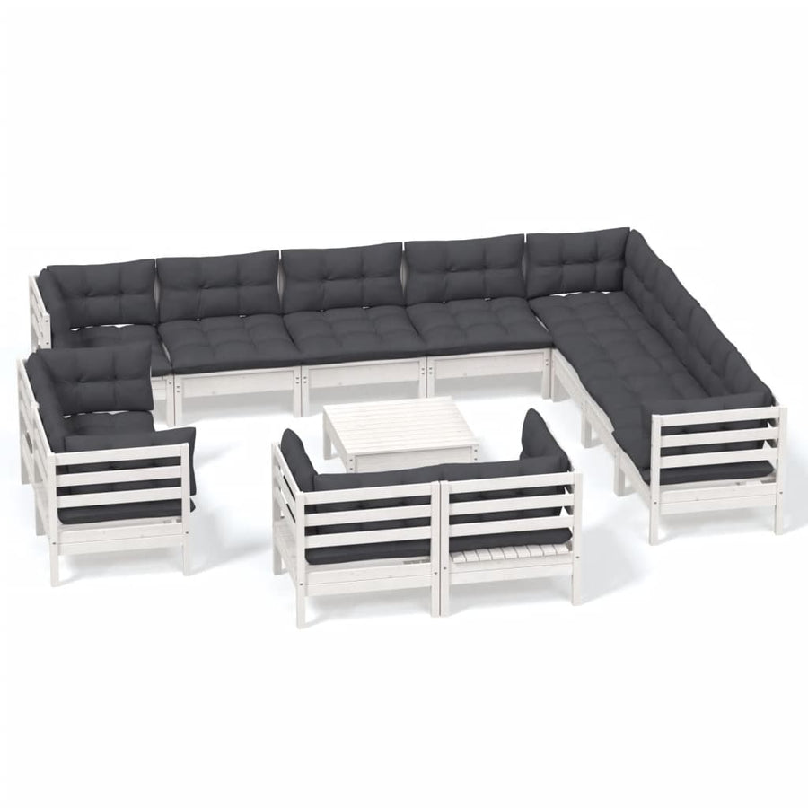 3-Delige Loungeset Met Kussens Massief Grenenhout Wit