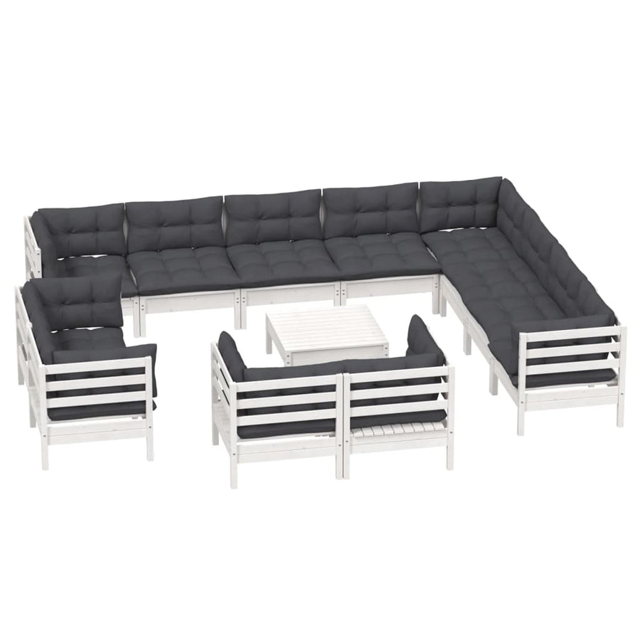 3-Delige Loungeset Met Kussens Massief Grenenhout Wit