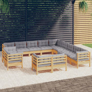 Loungeset 13-delig massief grenenhout grijs