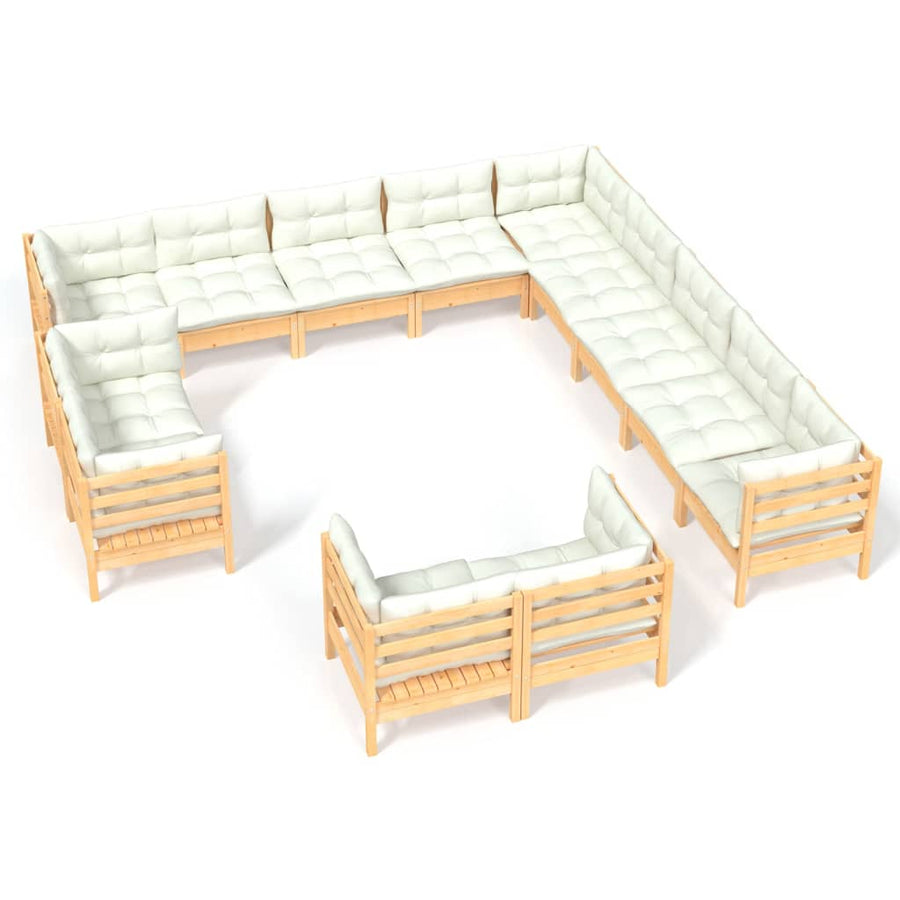 3-Delige Loungeset Met Kleurige Kussens Grenenhout Bruin en crème