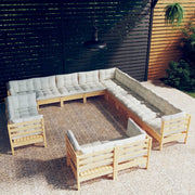 Loungeset 13-delig grenenhout crèmekleurige kussens