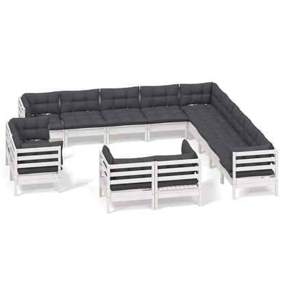 3-Delige Loungeset Met Kussens Massief Grenenhout Wit