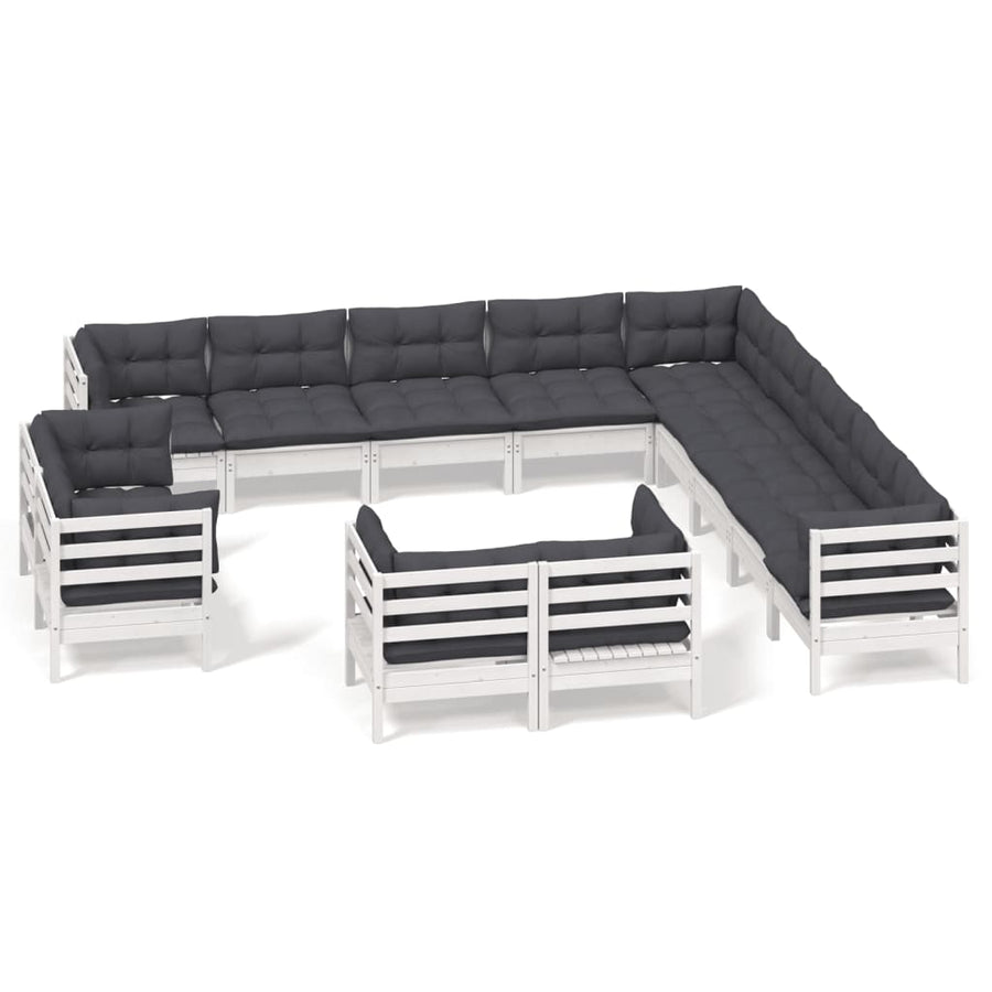 3-Delige Loungeset Met Kussens Massief Grenenhout Wit