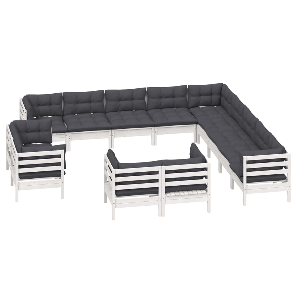 3-Delige Loungeset Met Kussens Massief Grenenhout Wit