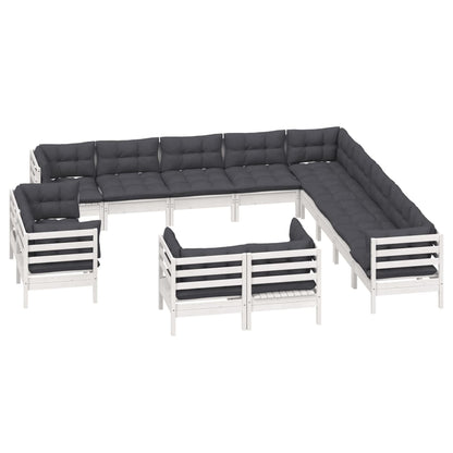 3-Delige Loungeset Met Kussens Massief Grenenhout Wit