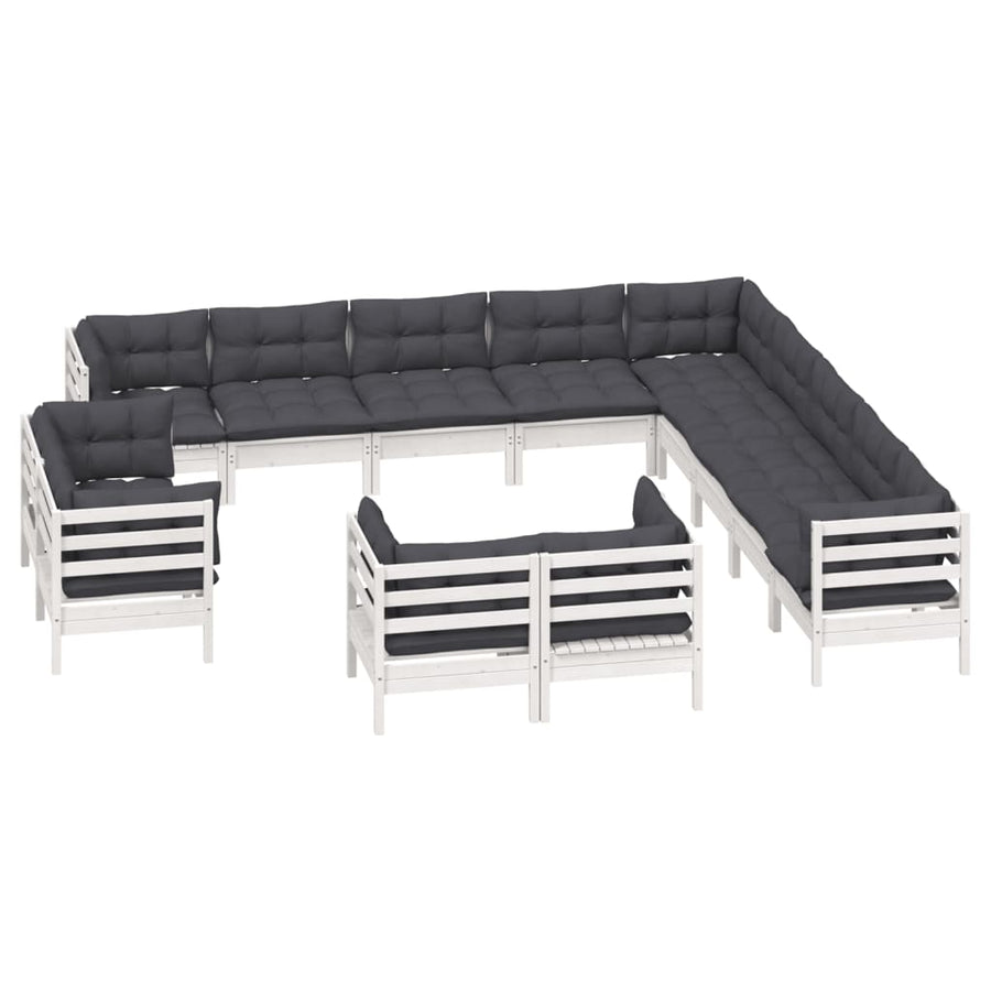 3-Delige Loungeset Met Kussens Massief Grenenhout Wit