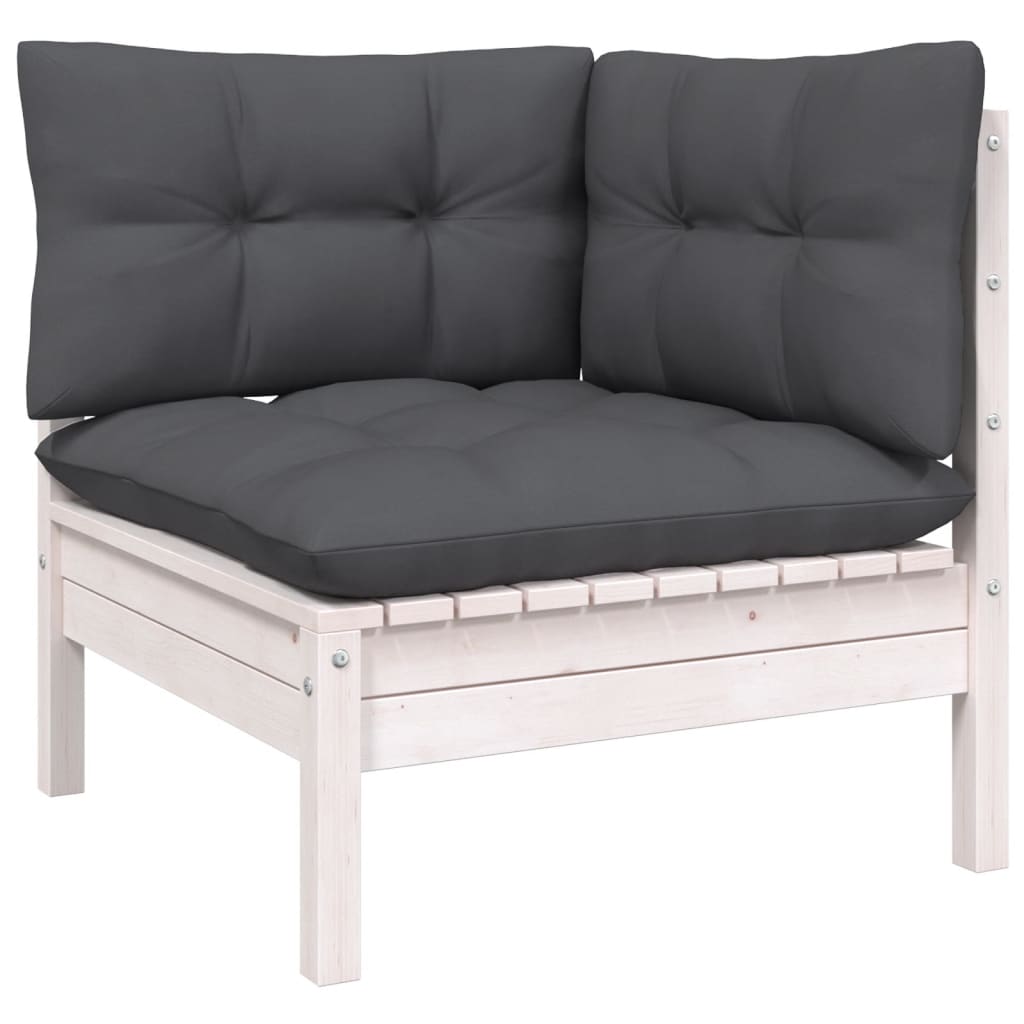 3-Delige Loungeset Met Kussens Massief Grenenhout Wit