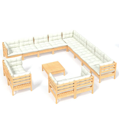 4-Delige Loungeset Met Kleurige Kussens Grenenhout Bruin en crème