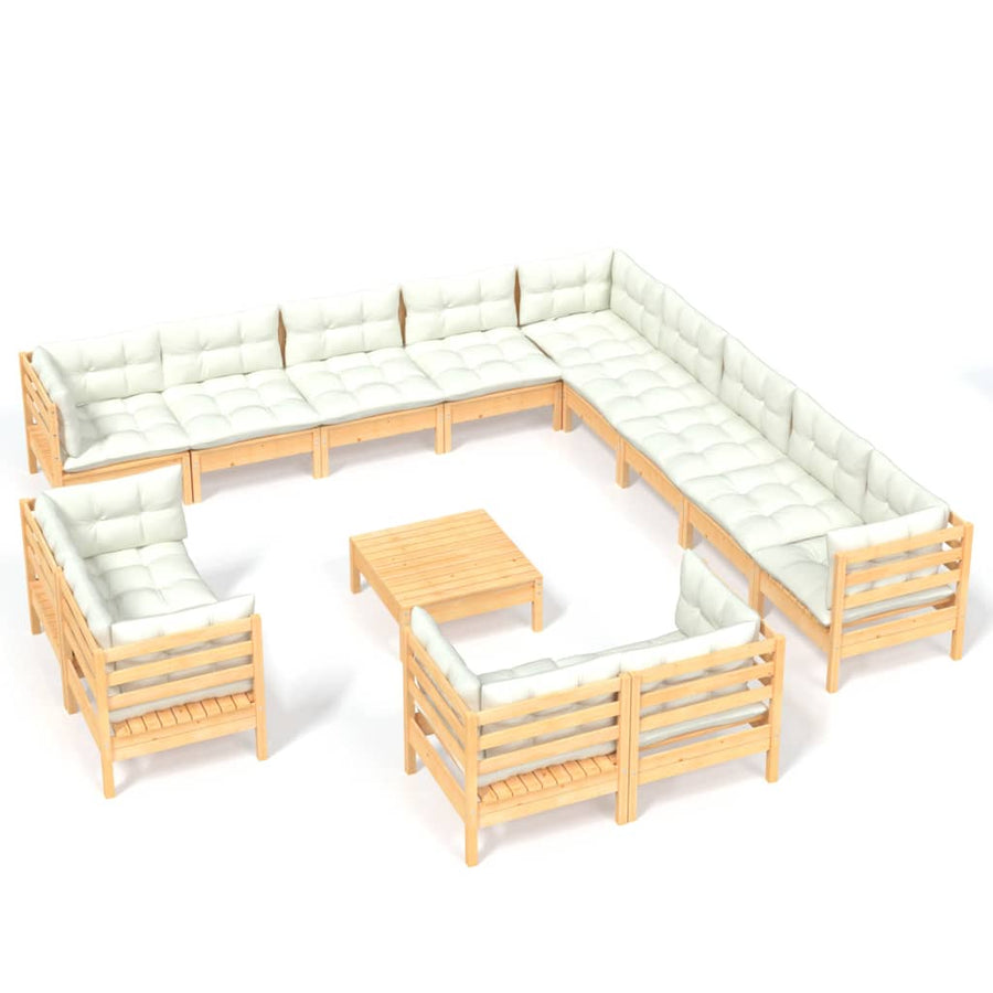 4-Delige Loungeset Met Kleurige Kussens Grenenhout Bruin en crème