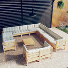 Loungeset 14-delig grenenhout crèmekleurige kussens