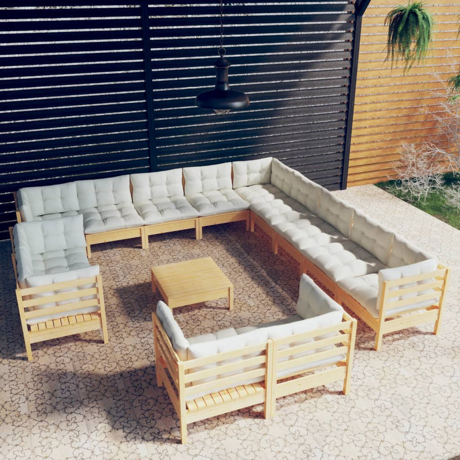 4-Delige Loungeset Met Kleurige Kussens Grenenhout Bruin en crème