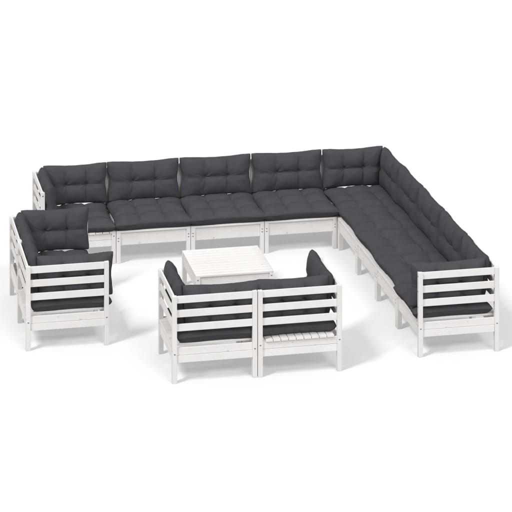 4-Delige Loungeset Met Kussens Massief Grenenhout Wit