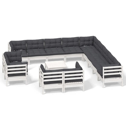 4-Delige Loungeset Met Kussens Massief Grenenhout Wit