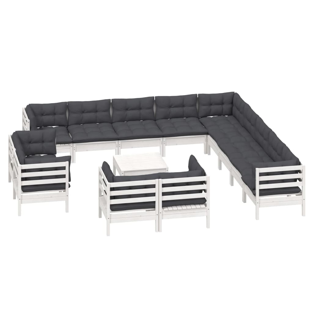4-Delige Loungeset Met Kussens Massief Grenenhout Wit