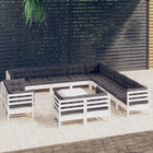 14-piece Lounge Set with Cushions Solid Pine Wood White