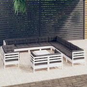 Loungeset 14-delig massief grenenhout wit