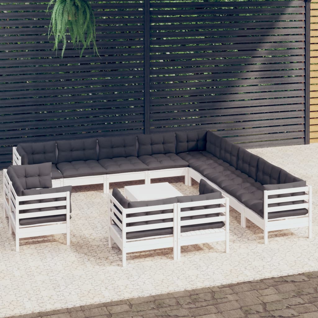 4-Delige Loungeset Met Kussens Massief Grenenhout Wit